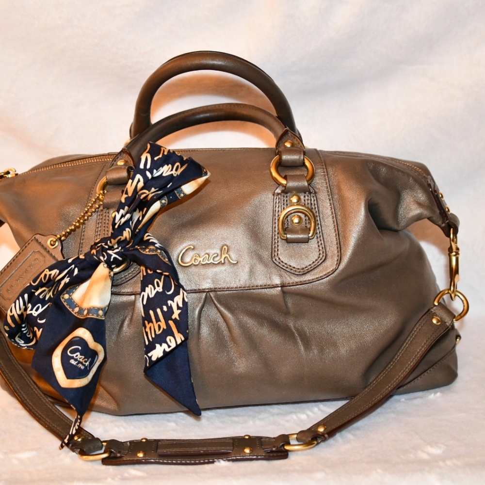 Coach Leather Purse with Coach Purse Scarf